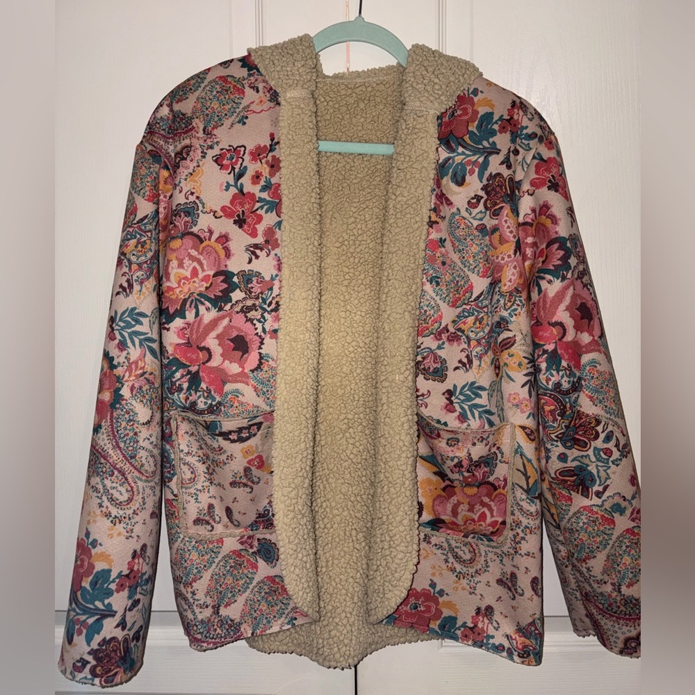 PAISLEY FLORAL SHERPA LINED JACKET size S - Picture 5 of 8